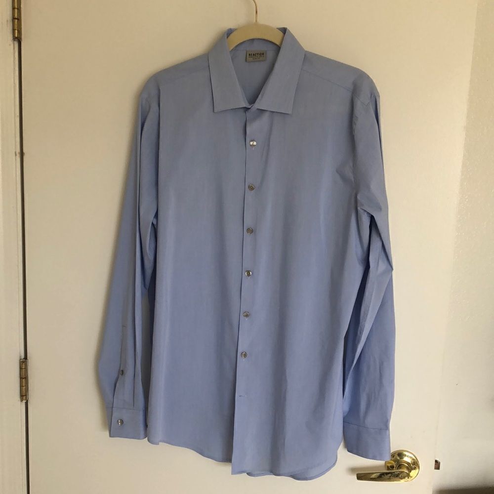 Reaction Kenneth Cole Long Sleeve Button Down Shirt Size 16.5 GUC Blue